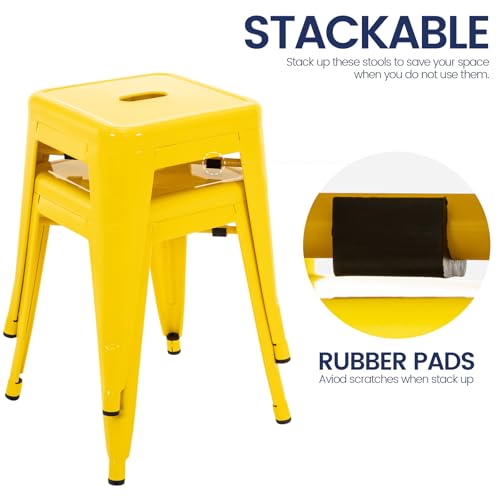 Image of Brage Living 18 Inch Industrial Metal Stools Set of 2, Stackable Classroom Kitchen Short Stools, Backless Metal Dining Chairs for Indoor Outdoor (Yellow)