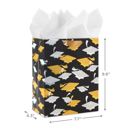 Hallmark 9" Medium Graduation Gift Bag with Tissue Paper (Gold and Silver Mortarboards on Black) for College, High School, 8th Grade, Kindergarten, Nurses - Image 3