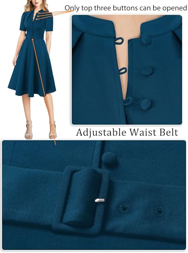 Image of VFSHOW Womens 2024 Business Work Office Pockets Belted Buttons Elegant Fit and Flare A-Line Dress