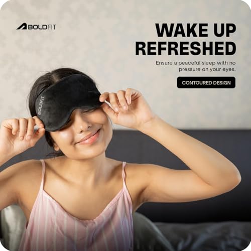 Image of Boldfit Eye Mask for Sleeping with Adjustable Strap Super Soft Sleep Masks Blind Fold for Comfortable Travelling Sleep Mask Pad for Girls Eye Masks Blind Folds for Sleeping - Black Pink (Pack of 2)