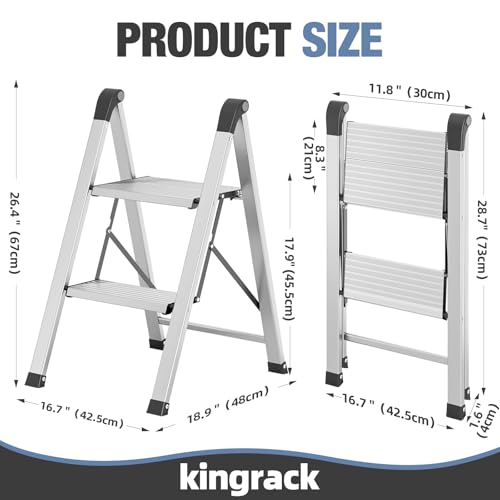 KINGRACK 2 Step Aluminum Step Ladders Foldable for Home, 330lb, Silver - image 9