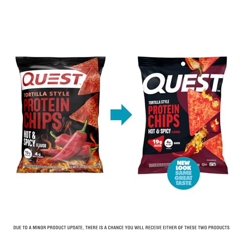 Image of Quest Nutrition Tortilla Style Protein Chips, Hot & Spicy, 19g of Protein, 4g Net Carbs, High Protein, Gluten Free, 1.1 Ounce (Pack of 12)