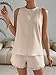 Women's Ruffle Short Sets 2 Piece Outfits Fashion Sleeveless Tank Top and Shorts Pajamas Set Casual Loose Outfits Beige S