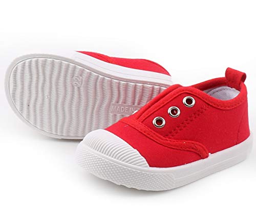 Dadawen Boy's Girl's Candy Color Canvas Slip-On Lightweight Sneakers Cute Casual Running Shoes Red Us Size 8.5 M Toddler #TOP4