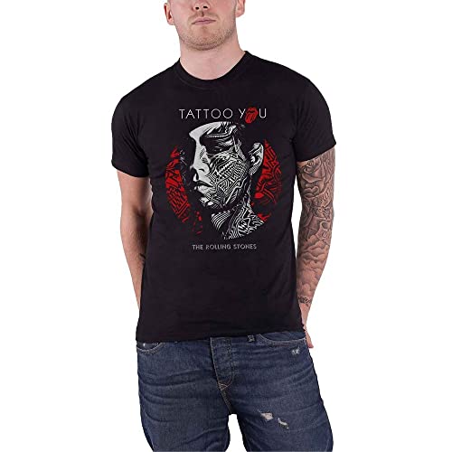 Rolling Stones The Tattoo You Circle Camiseta, Negro (Black Black), X-Large para Hombre