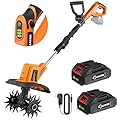 Saker 22V Cordless Electric Garden Tiller Cultivator, Rototiller for Gardening with 3 Adjustable Speed, 9-Inch Tilling Width, 6.3-Inch Depth for Soil Preparation, Weeding, and Gardening SK-TC18A