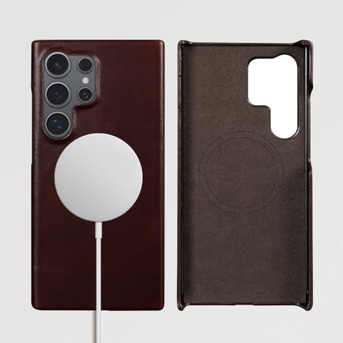 Housse magnétique pour Samsung S24 Ultra étui de charge sans fil marron