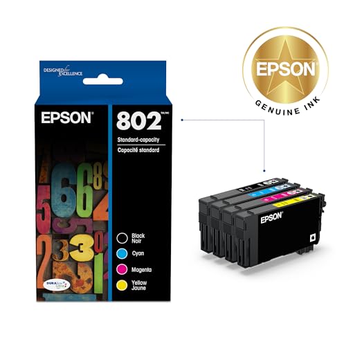 Image of EPSON 802 DURABrite Ultra Ink Standard Capacity Black & Color Cartridge Combo Pack (T802120-BCS) Works with WorkForce Pro WF-4720, 4730, 4734, 4740