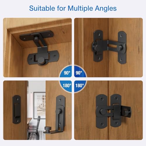Image of DRUCILA 90 Degree Flip Barn Door Lock,Protect Privacy-Security Gate Latch, Hook Lock Latch for Barn, Sliding Door Antique Lock Gate Latches Wine Cabinet Closet Door Latches.(Black Corner Door Lock)