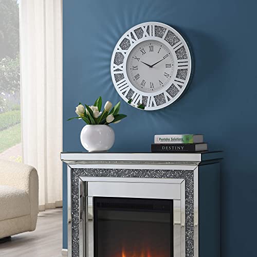 Mireo Silver Round Mirror Clock,Crystal Sparkle Crush Diamond, Mirrored Large Wall Clock For Wall Decoration, Silver Mirror Home Décor.… #TOP3