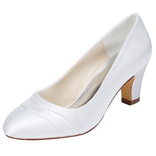 Emily Bridal Zapatos Nupciales Tacón Grueso Satinado para Mujer Cerrado (EU37, Blanco)