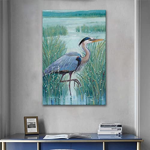 Canvas Wall Art Blue Herons Standing Over Lake Unframe Oil Paintings On Canvas Wall Art Abstract Art Canvas Paintings Wall Art Hand Paint Wall Decor For Bedroom Living Room Home Wall Decorations 12X18Inch #TOP3