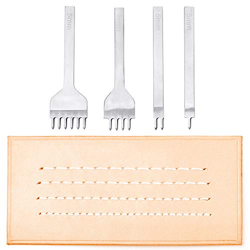 DIY Leder Locher Kits mit Schnellarbeitsstahl Leder Meißel Locher Werkzeug, 5mm 1/2/4/6 Prong Kohlenstoffstah (5MM)