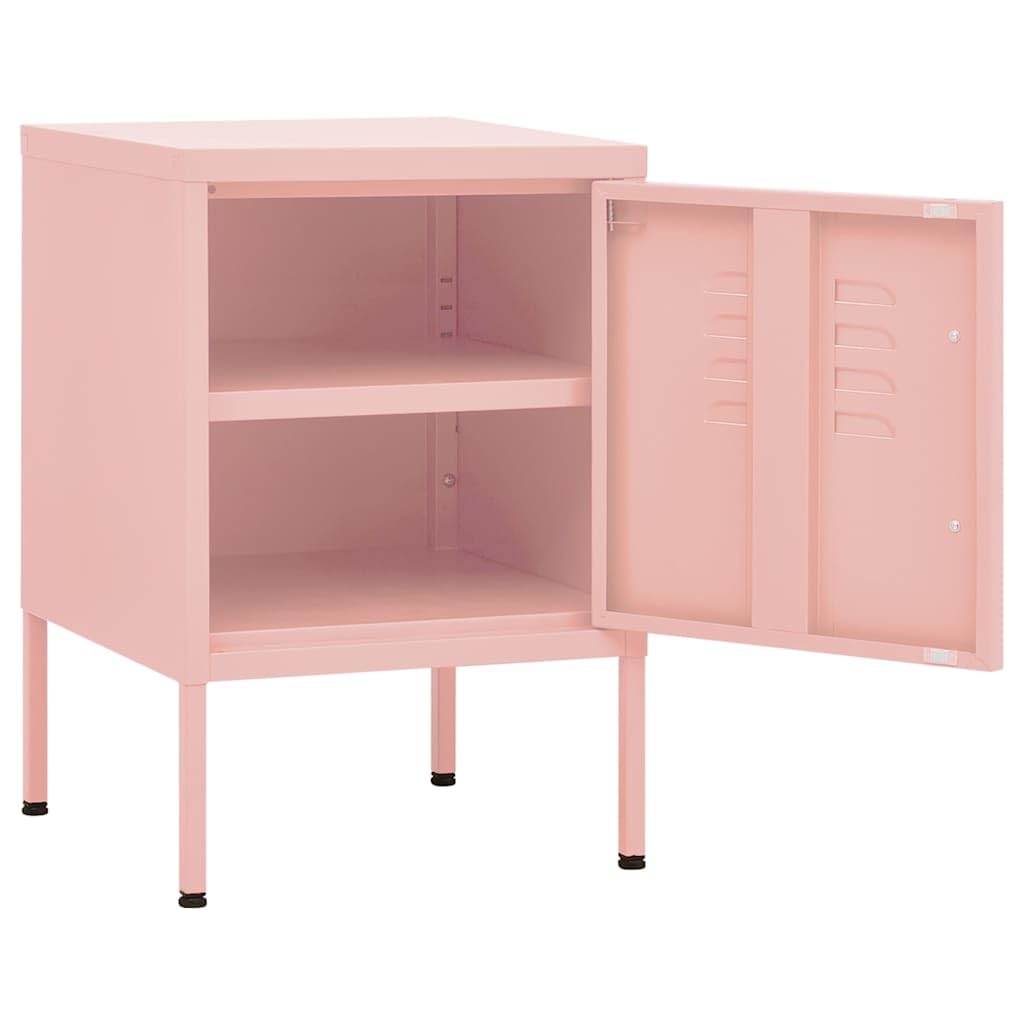 Comodino rosa in acciaio 35 x 35 x 51 cm con vano regolabile, serratura e livellatori per camera da letto, soggiorno, corridoio, cameretta dei bambini e camera degli ospiti