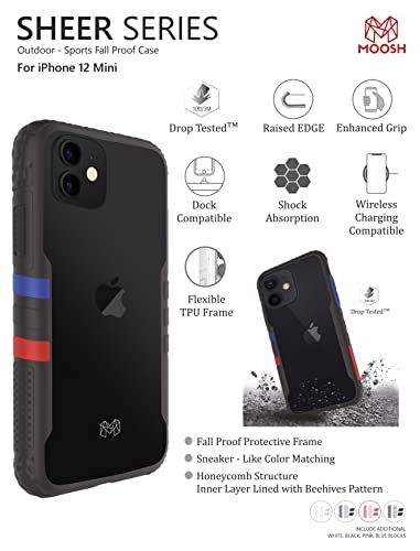 Image of MOOSH Commuter Series for iPhone 12 Mini Case Clear Back 10FT Drop Tested Scratch-Resistant Raised Edges Replaceable Colour Blocks Shock Absorption Apple iPhone 12 Mini Case 5.4 inch (Black)