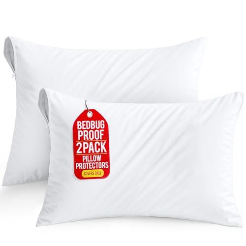 Set of 2 Pillow Protectors with Zipper Queen Size, Bed Bug and...