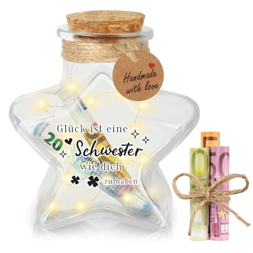 Giftota Schwester Geschenk - LED Flaschenlicht Sternform Geldgeschenk - Geschenk für Schwester zum Geburtstag - Geburtstagsgeschenk Beste Schwestern Beste Freundin Geschenkideen