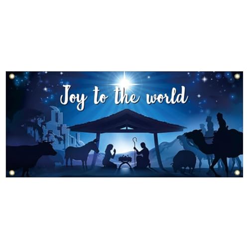 Decorazione di tela di sfondo della scena della natività – Banner di Natale per la porta del garage per le vacanze, ornamento leggero della scena della scuola materna, regali di festa per interni ed