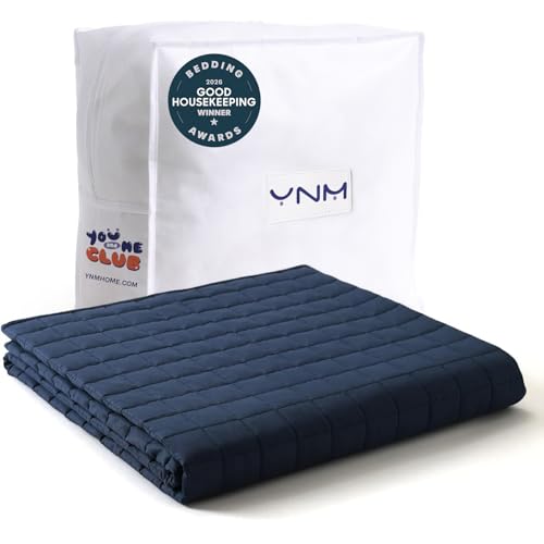 YnM Exclusive Weighted Blanket, Soothing Cotton, Smallest Compartments with Glass Beads, Bed Blanket for One Person of 140lbs, Ideal for Twin/Full Bed (48x72 Inches, 15 Pounds, Navy)