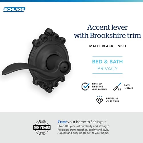 Image of SCHLAGE Accent Lever with Brookshire Trim Bed and Bath Lock in Matte Black - F40 ACC 622 BRK