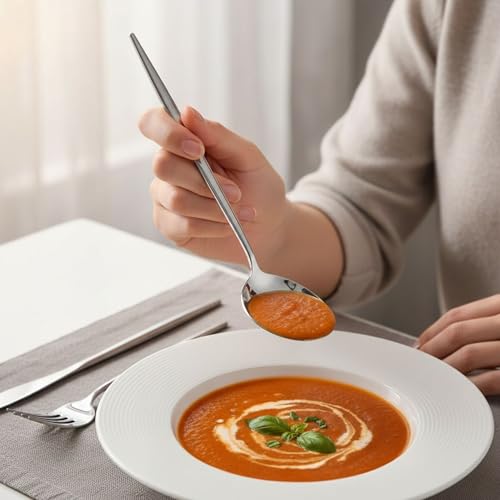 Image of Slim Handle Silver 10 Pcs Stainless Steel Cutlery Set for Dining Table, Dishwasher Safe Glossy Flatware (2 Spoon Set+2 Forks Set+2 Butter Knife+2 Dessert Spoon+ 2 Fruit Fork)