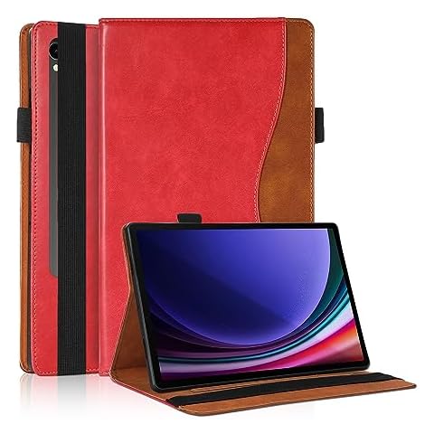 TIPOYOROO Case for Samsung Galaxy Tab S9 FE 5G 10.9 Inch/S9 11 Inch Case 2023/Tab S8 2022/Tab S7 2020 11 inch, Business PU Leather Cover with Card Slot Pen Holder Multi-Angle Stand- Red Cover