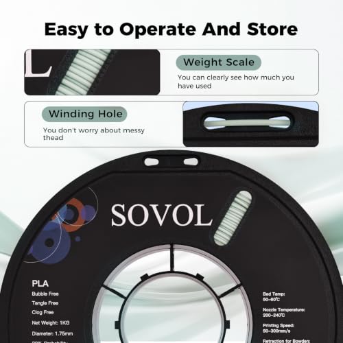 Image of Sovol 3D Printer Matte PLA Filament 1.75mm 1KG (2.2lbs), Milky Green Gray