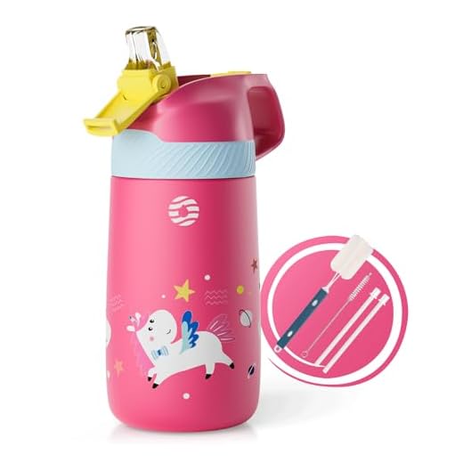 FEIJIAN Botella Agua Acero Inoxidable Niños Sin BPA/Sin Fugas, 350ML Botella Termica con Pajita Doble Pared, Botellas de Frío/Caliente Reutilizable para Colegio