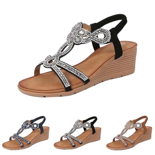 Sandales talon compensé femme sangle réglable et strass confortables - 6