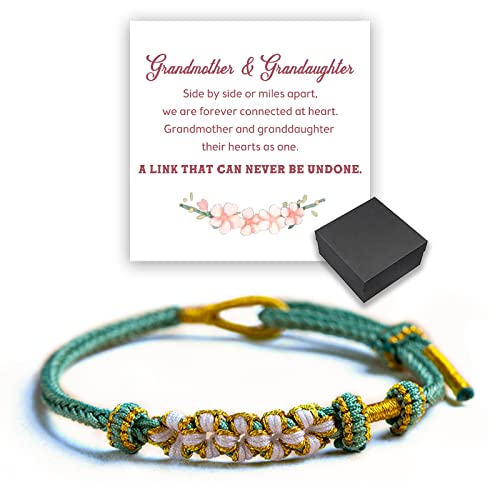 Aphro for Granddaughter - Grandmother and Granddaughter Blossom Knot Bracelet, Adjustable Peach Blossom Bracelet, Handmade Braided Bracelet, Granddaughter Bracelet from Grandma (Blue,Wrist 14-16cm)