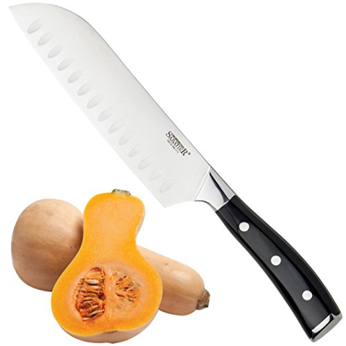 Professional Sabatier Large Santoku Knife - 7in/18cm Full Tang Blade Forged from Chrome-Molybdenum-Vanadium Stainless Steel. Chic Carbon Black Triple Rivet Handle. 25-Year Guarantee. Dishwasher Safe.