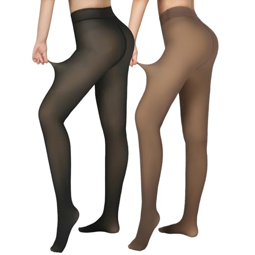 Image of Women's Fleece Lined Tights,Thicken for warmth Opaque Tights T-Crotch Fake sheer Strong Tights For Winter