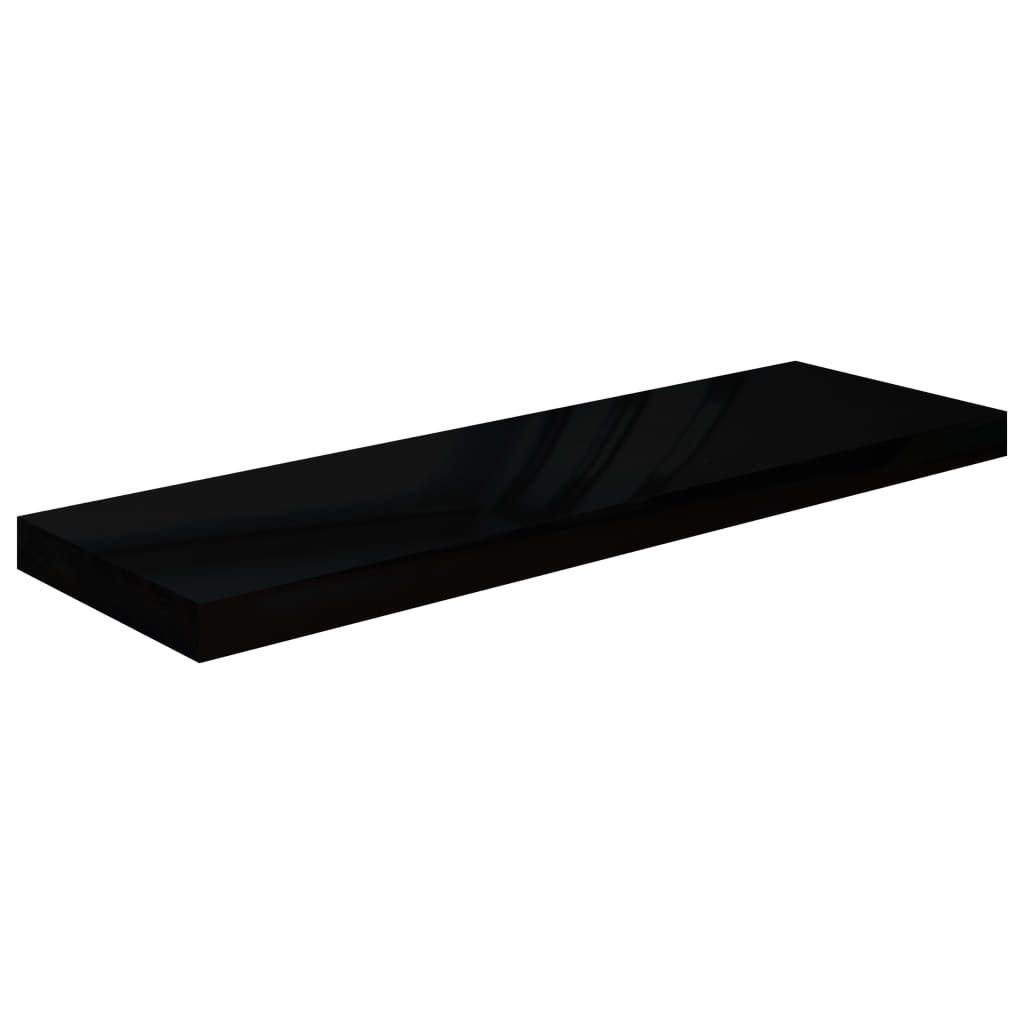 Zestaw 2 półek wiszących, wysoki połysk, czarny, 80 x 23,5 x 3,8 cm MDF, niewidoczny uchwyt, regał ścienny na książki, dekoracja, do salonu, sypialni