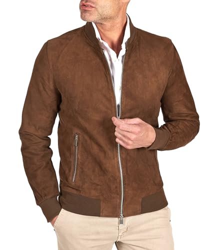 D'Arienzo Giacca Scamosciata Fango Uomo Bomber Renna Giacca Primaverile Giubbotto