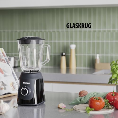 Tristar Standmixer, 1 L Mixbehälter aus Glas, 2 Geschwindigkeitsstufen, Pulsfunktion zum Zerkleinern von Eis, spülmaschinenfeste Teile, schwarz, 350 W, Smoothie Maker BL-4482 – Bild 5