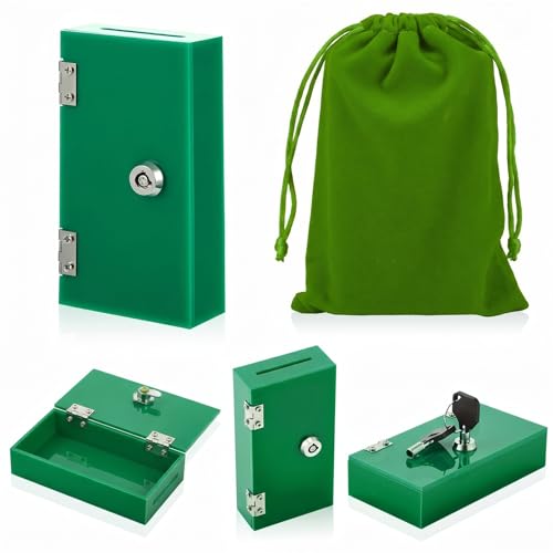 CroBlissful 1 Pack Casino Lock Box with Key, Acrylic Money Bank,Green
