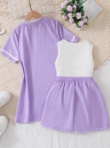 Image of Hilinker Girls 3 Piece Outfits Graphic Tank and Short Sleeve Cardigan with Shorts Set