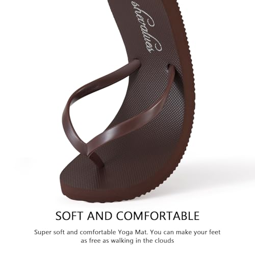 Image of shevalues Slim Basic Flip Flops for Women with Comfortable Yoga Mat | Lightweight Non Slip Rubber Sandals for Beach, Shower, Pool & Summer Casual Wear