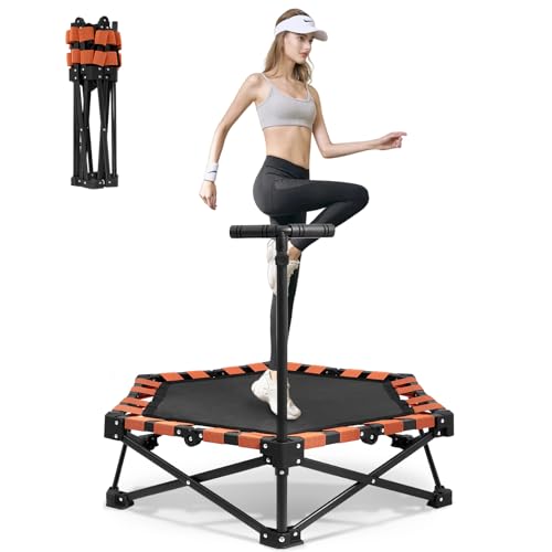 Faltbares Mini-Trampolin, Tragkraft 150kg, tragbares Übungs-Rebounder-Trampolin mit 41''/42''/45''verstellbarem Schaumstoffgriff,...