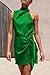 PRETTYGARDEN Women's Short Formal Satin Dress Summer Sleeveless Mock Neck Tie Waist Cocktail Party Dresses (Brilliant Green,Large)