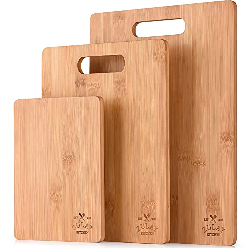 Zulay (3-Piece) Bamboo Wooden Cutting Boards For Kitchen - Premium 3 Assorted Sizes Wood Cutting Board For Cooking & Serving - Bamboo Cutting Board Set For Veggies, Meat, Cheese & More
