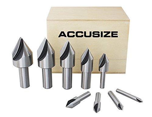 Accusize Industrial Tools 60 Degrees 9 Pc Single Flute H.S.S. Countersink Set, Ground, 0245-0021