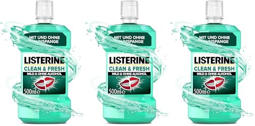 LISTERINE Clean & Fresh (500 ml), antibakterielle Mundspülung mit ätherischen Ölen, Mundwasser ohne Alkohol, perfekte Ergänzung zur täglichen Zahnpflege mit und ohne Zahnspange (Packung mit 3)