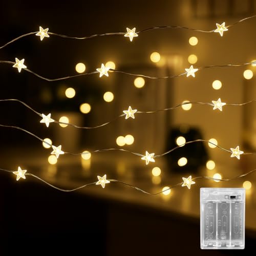 Proxima Direct 3 m 30 LED Stars Fairy Lights Battery Powered Wire String Light Waterproof for Kids Room Bedroom Christmas Diwali Festival Party Indoor Outdoor Decoration (Warm White)