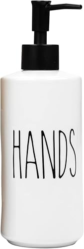 Heartland Home Botella dispensadora de líquido vacía de porcelana de 16 onzas para manos. Dispensador de jabón de manos para baño, botella de loción