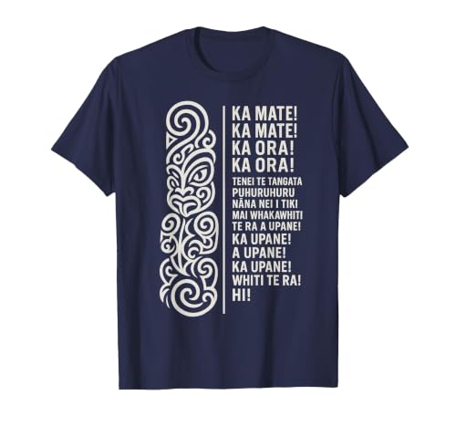 New Zealand Maori Haka Ka Mate Song Rugby T-Shirt, Men, Navy Blue, X-Large