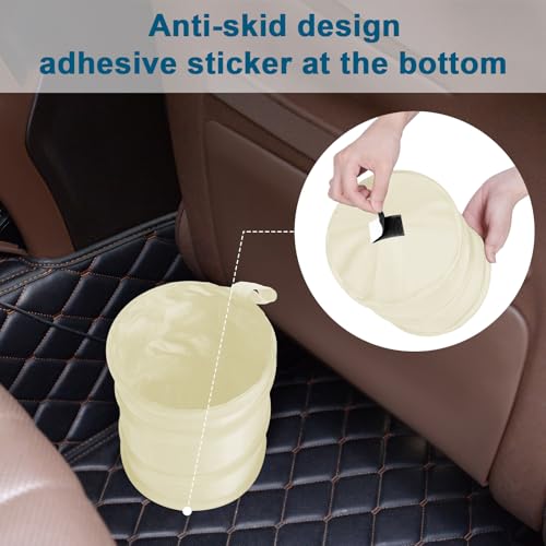 Image of Car Trash Can, 2 Packs Mini Car Garbage Can, Collapsible Trash Bin | Pop-Up Trash Can for Car Front Back Seat, Portable Car Trash Bag Hanging for Vehicle SUV Rv Truck Accessories Interior, Beige