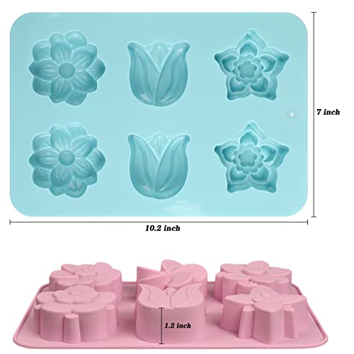Image of Sakolla 6-Cavity Flower Soap Molds Silicone, 2 Pack Tulip Different Flower Shapes Silicone Molds for Soap, Lotion Bar, Bath Bombs, Chocolate, Candy Baking Molds Jelly, Ice Cube Tray