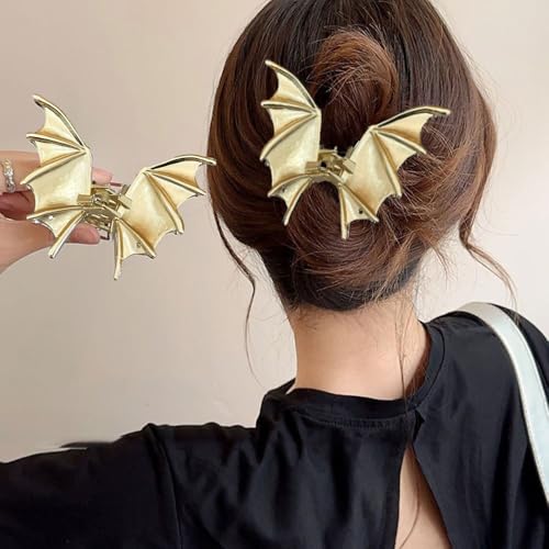 Pinza para cabello metálica color oro con diseño de murciélago miniatura 6
