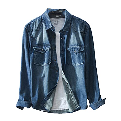 Chemise en jean homme coton bleu XXL anti-serrage pour un confort optimal